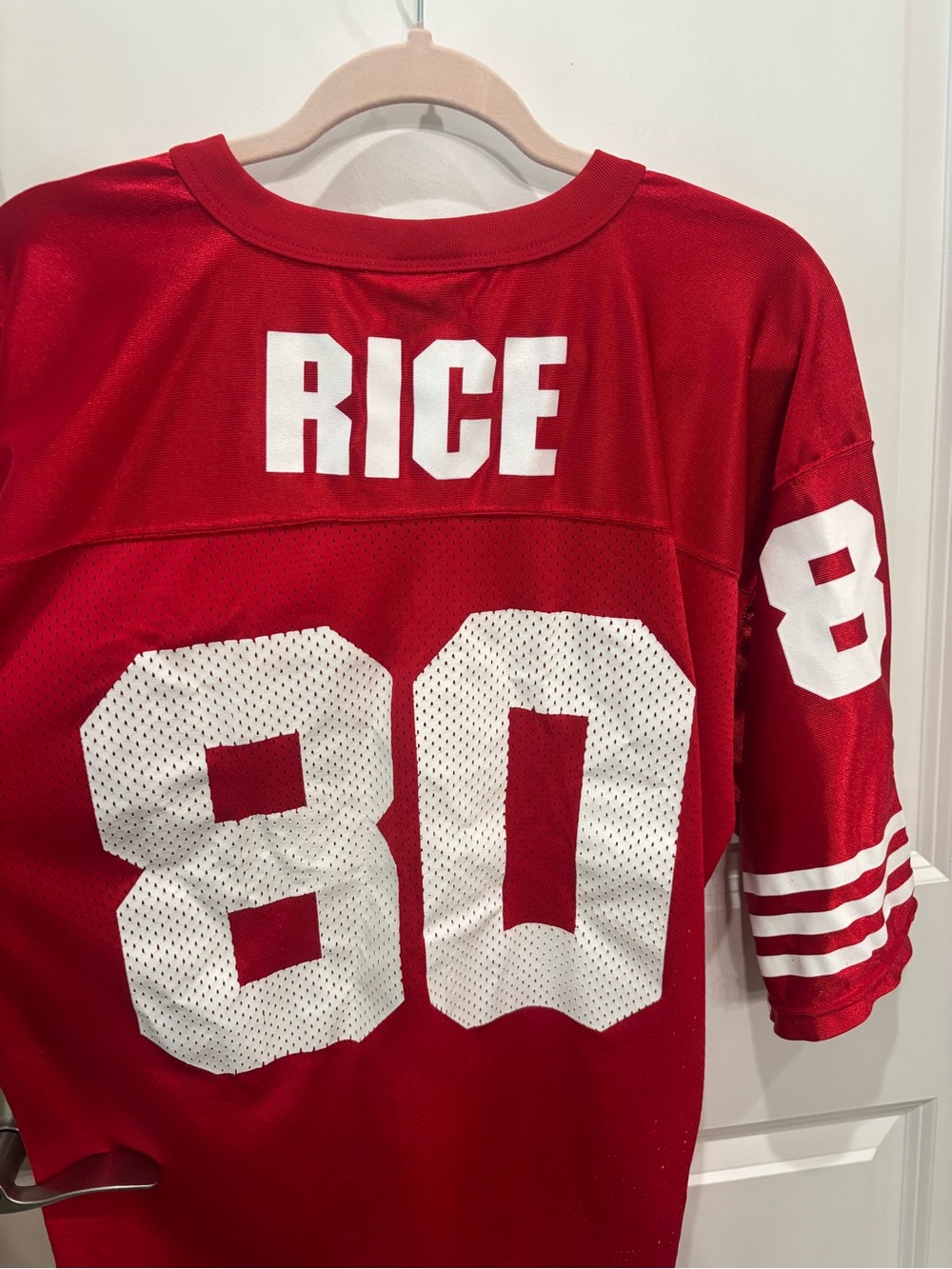 STARTER Red Football Jersey with White RICE and 80